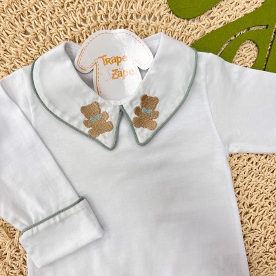  Body gola bordada com viés de linha- Urso sentado VERDE